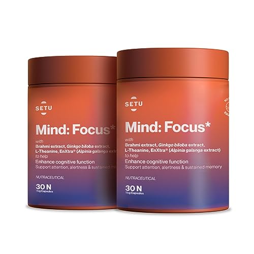 Setu Mind Focus Capsules – 30 Caps (Pack of 2) | L-Theanine, Brahmi, Ashwagandha & Ginkgo biloba, Brain Booster | Helps Improve Focus, Alertness