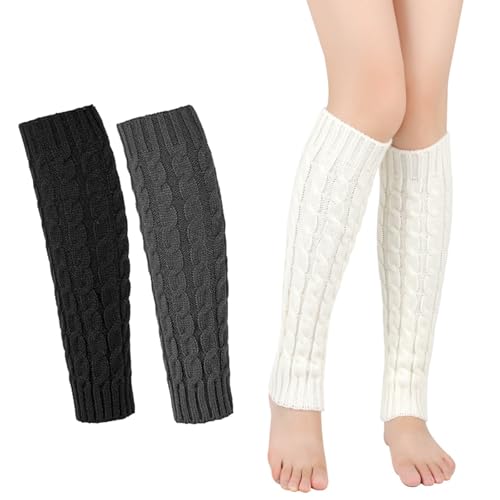 Pejlnd Aquecedores para mulher, preto, cinzento e branco, 3 pares de aquecedores de pernas de inverno, quentes e confortáveis, aquecedores de pernas para mulher, presentes desportivos macios,, Preto
