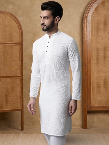 Image of Jompers Embroidered Cotton Kurtas for Men (White, 4XL)