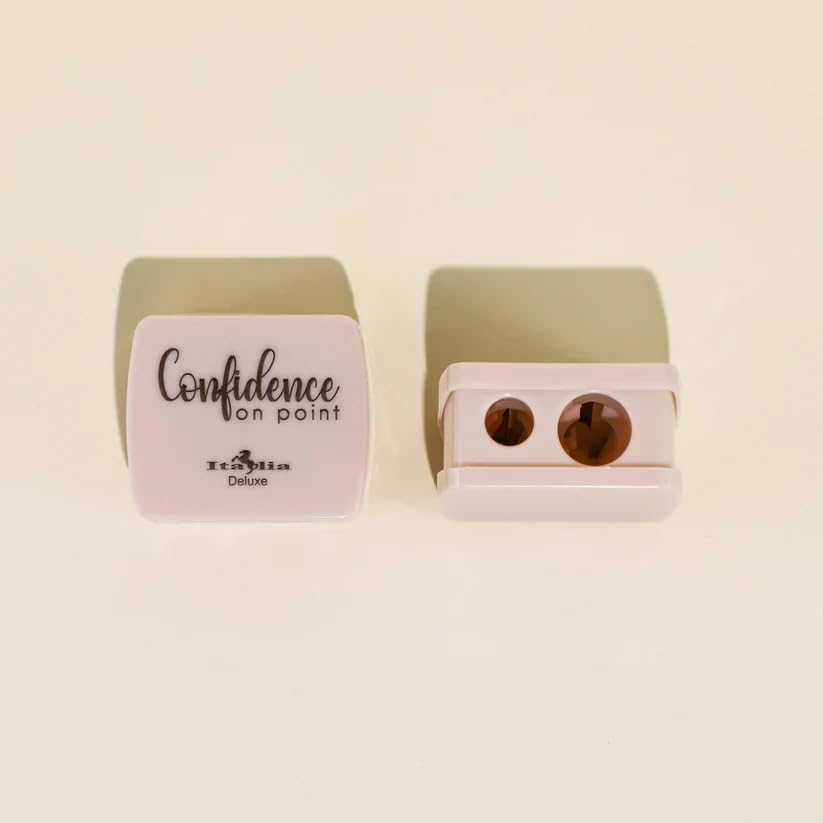 Italia Deluxe Dual Makeup Pencil Sharpener, Two-Sided for Standard and Jumbo Size, Anti-Rust Stainless Steel Blades