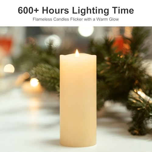Image of 1PCS, 3 x 8 inches Flameless Candle with Remote Control, 3D Flickering Wick, Real Wax, Battery Candles,with Timer,Battery Powered Candles,for Holiday Home Decor,Ivory