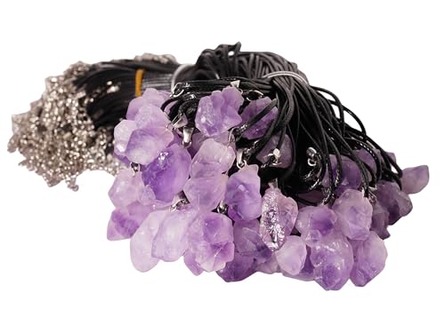 Wholesale 100-Pack Natural Crystal Pendant Amethyst Raw Stone Necklace Bulk Jewelry, Purple Crystal Quartz - Wholesale Items for Boutique (100PCS Lot)3