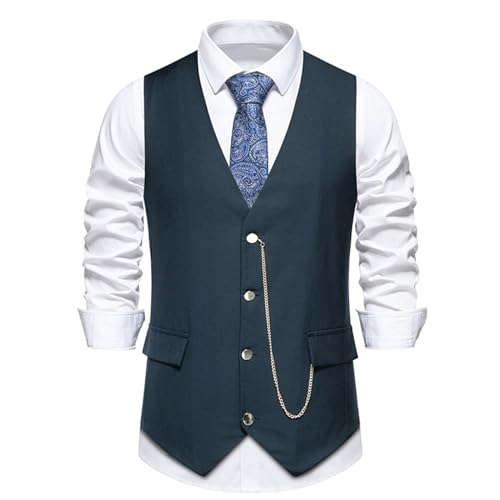 Mashaouyo Chalecos casuales de negocios para hombre, ligeros, ajustados, chalecos para hombre, chaquetas largas de invierno, azul marino, M