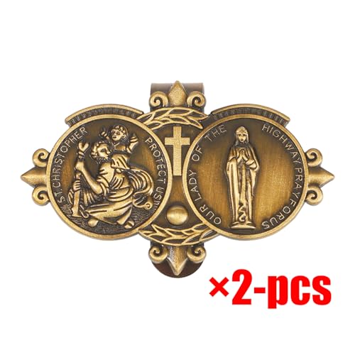 Image of 2-Pack St. Christopher Medal &Virgin Mary the Highway for Gold Car Visor Clip, Religious Catholic Medal for Driving Safety, Spiritual Gift for Men, Women, Teens & Parents