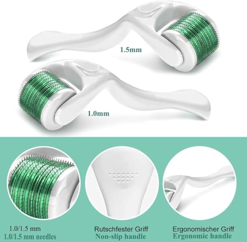 Zemolo 2Pcs Derma-Roller 1mm with 1.5mm, Beard Roller Microneedling Roller with 540 Needles, Micro-Needles, Derma-Roller for Men & Women Hair Skin Face and Body, Wrinkles - Image 4