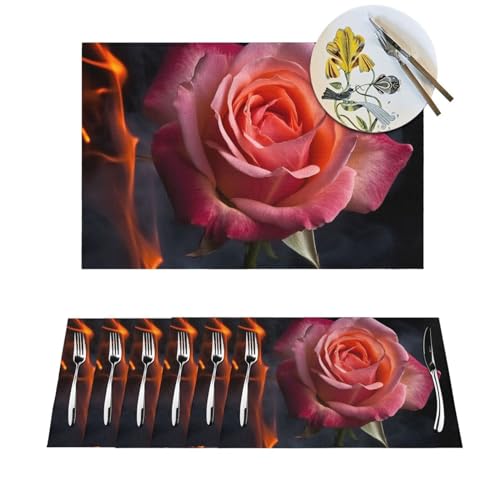 Set de table tissé rose antidérapant et lavable résistant à la chaleur x4