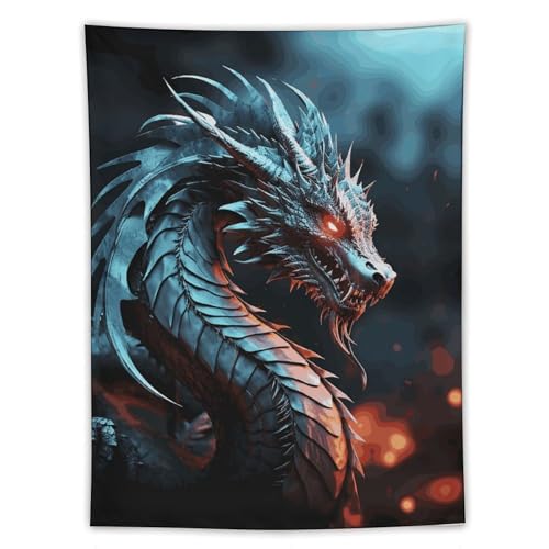 Tapisserie dragon pour cacher grand mur blanc salon