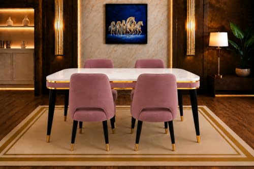 Image of WOODEN SPACE 4 Seater Wooden Dining Table Set | Urban Marble Top Dining Table with Chairs for Dining Room & Kitchen (Modern Vintage Pink) (54 x 36 x 30 inch)