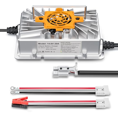 Cargador de batería LiFePO4 de 14,6 V 20 A, cargador de litio inteligente de 12 V 20 A con conector Anderson especial para baterías recargables de litio