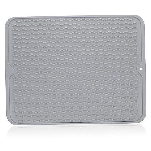 VILLCASE Estera de drenaje de silicona tapetes para secar platos largo el secado seco térmico pequeño tapetes para escurridores almohadilla de secado del plato gel de sílice Gris claro