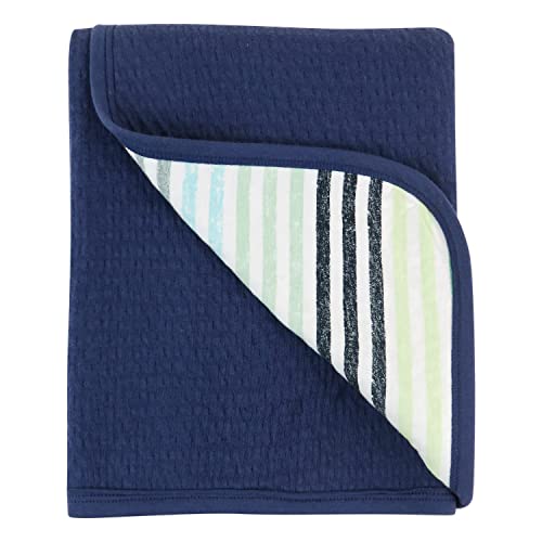 Image of HonestBaby Matelasse Reversible Receiving Blanket 100% Organic Cotton for Baby Boys, Girls, Rainbow Stripe Blues, One Size