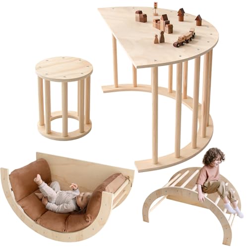 Image of Arch Rocker Arch with Cushion - Wooden Climber Montessori Climbing Arch for Kids, Pillow for Arches (Arch Table Stool with Cushion)