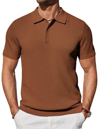COOFANDY Strick Poloshirt Herren Kurzarm Leicht Sommer Business Polo Herren T-Shirt Golf Polohemden Braun M