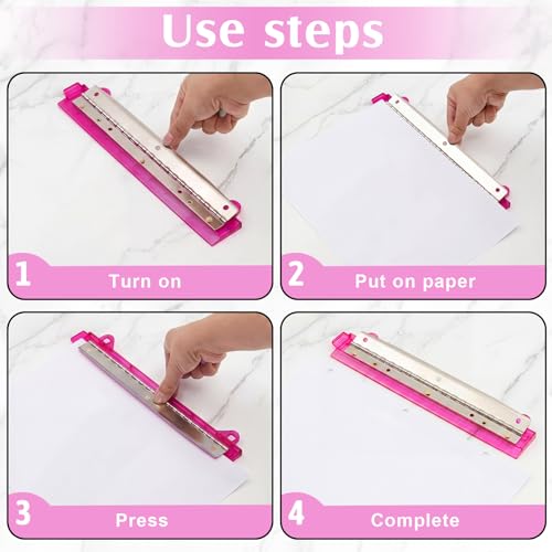 Image of 2 Pcs 3 Hole Puncher for Binder Portable 3 Hole Puncher for Ring Binders with 10 inch Ruler 5 Sheets Capacity for Office and School Supplies (Rose-red)