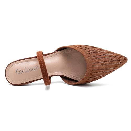 Enelauge Women's Low Kitten Heel Knit Pumps with Elastic Ankle Strap Pointed Closed Toe Slingback Comfortable Dress Wedding Shoes3