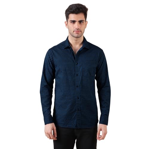Image of Urban Scottish Men's Regular Fit Cotton Printed Shirt, Long Sleeve Button Down Collared, Soft Breathable Fabric, Stylish Everyday Wear Casual Shirt for Mens - Red & Navy