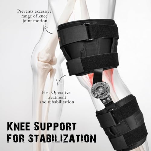 Image of ROM KNEE BRACE | Hinged Knee Brace ROM Adjustable Post Op Knee Support Orthosis Immobilizer Protector for Left Leg and Right Leg, Both Men and Women