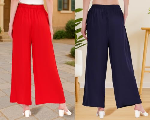 Image of Buy That Trendz Palazzo Pants for Women Rayon Elasticated Regular Fit Flared Wide Leg M to 6XL Pack of 2