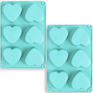 Newk Heart Shaped Silicone Mold, 6 Cavity Non-Stick Silicone Mold for Cake, Jellys, Soap - Set of 2, Blue
