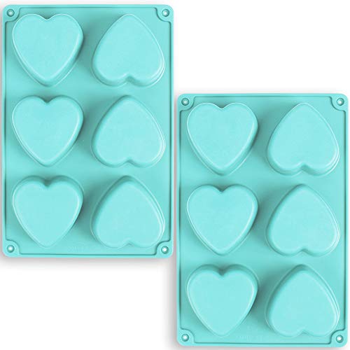Newk Heart Shaped Silicone Mold, 6 Cavity Non-Stick Silicone Mold for Cake, Jellys, Soap - Set of 2, Blue by Newk - Used condition - US$8.70