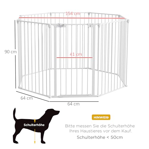 PawHut Welpenauslauf faltbar 90cm Hoch Freilaufgehege mit 8 Paneelen, Welpenlaufstall mit abschließbarer Tür, Hundelaufstall für drinnen und draußen, für mittelgroße Hunde, 154x154x90 cm, Weiß