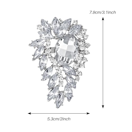 Image of SELOVO Leaf Flower Green Rhinestone Crystal Brooch Pin Accessory Gold Tone