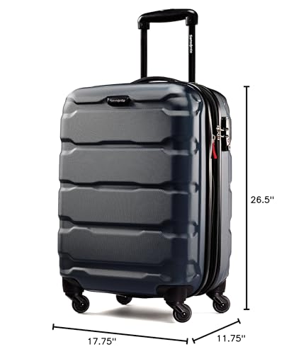 Image of Samsonite Omni PC Hardside Expandable Luggage with Spinner Wheels, Navy, Checked-Medium 24-Inch
