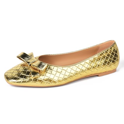 Woven Flats for Women Square Toe Ballet Flats Ladies Slip on Bow Ballerina Dress Shoes2