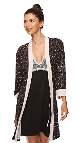 Nanette Lepore 2 Piece Womens Chemise with Robe - Nightgown and Robe Travel Pajama Set Onyx Large