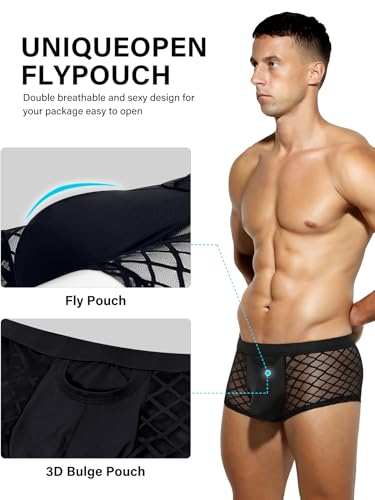 Arjen Kroos Men's Underwear Sexy Breathable Mesh Boxer Briefs Trunks with Open Fly Pouch3