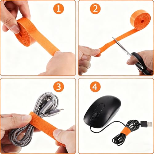 Image of IFNOW 32FT Reusable Fastening Tape Cable Ties Double-Sided Hook-and-Loop Cable Management Tape Strength and Durability 0.4'' /Width (1, Orange)