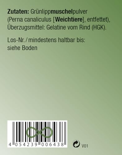 KOPP Vital® Grünlippmuschel – 180 Kapseln – Reines Muschelextrakt – Sanfte Verarbeitung – Ohne Zusatzstoffe, Laktosefrei, Glutenfrei – Made in Germany - 111 g