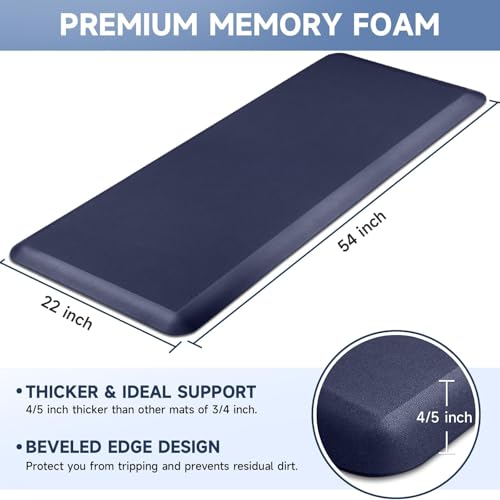 Image of 4 /5 Inch Thick Kitchen Mats for Floor, StepRite Kitchen Rug for Standing Desk, Non-Slip, Thicker, Stain & Water Resistant, Comfort Anti Fatigue Floor Mat for Home, Kitchen, Office - Blue,54 * 22''