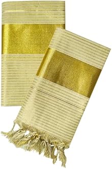 YETTALAN® Women's Kerala Traditional Flora Tissue Kasavu Set Mundu With Tassels 2.00x2.80 Meters