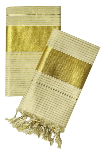 YETTALAN® Women's Kerala Traditional Flora Tissue Kasavu Set Mundu With Tassels 2.00x2.80 Meters