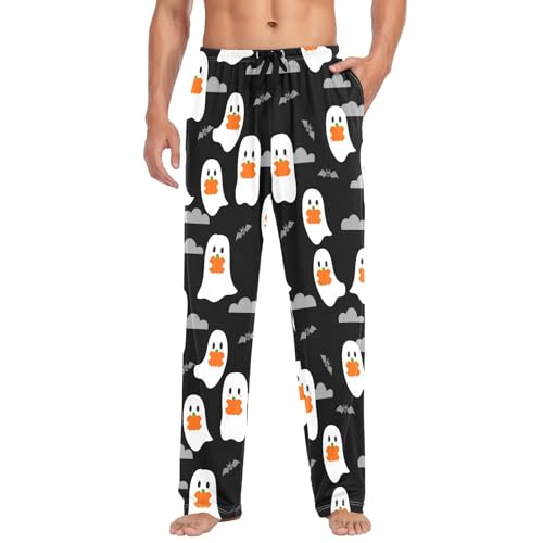 Cute Spirits Holding Pumpkins Men's Cotton Pajama Pants with Pockets and Drawstring Comfortable and Stylish,S