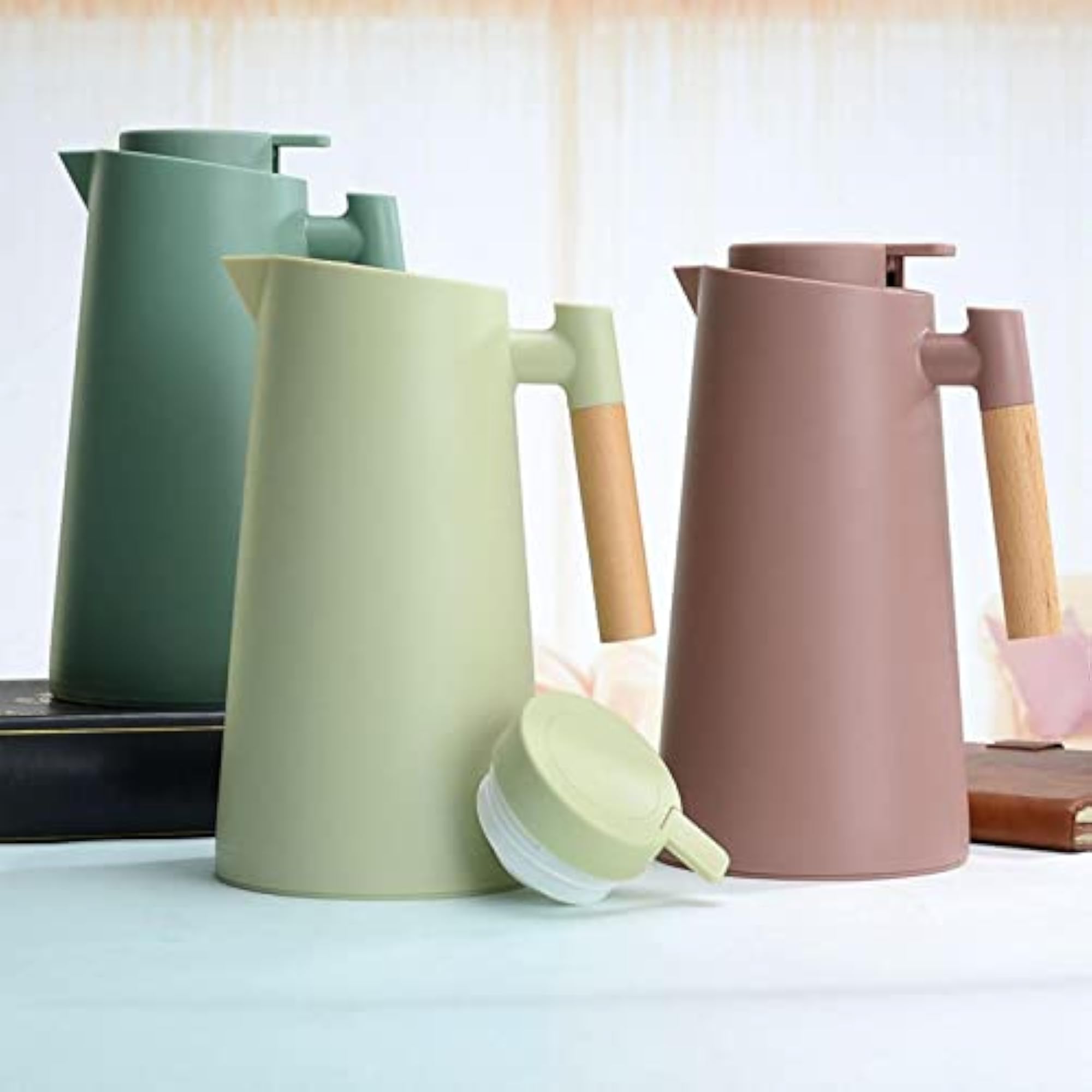 Thermal Insulation Kettle 1L Jug with Wood Handle