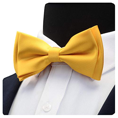 Image of GUSLESON Mens Solid Color Two Layer Pre-tied Bow Tie and Pocket Square Cufflink Set with Gift Box