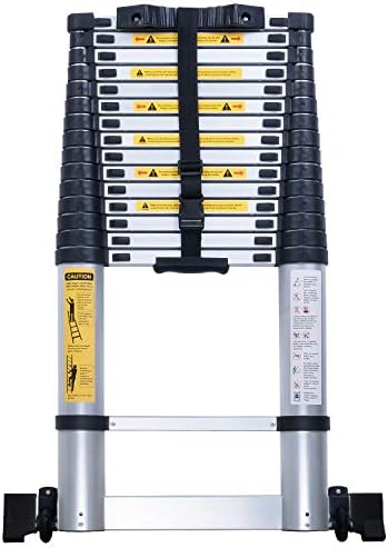 EN131 Telescoping Ladder Aluminum Telescopic Extension Tall Multi Purpose (12.5FT) (15.5 Ft Black)