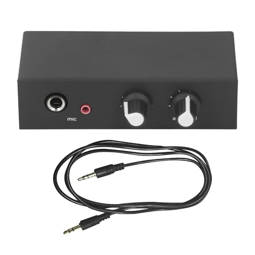 Small Stereo Audio Preamplifier, 6.5mm 3.5mm Dynamic Condenser Mic Headphone Amplifier with 3 Output Ports, 2 Volume Control Knobs, DC 5 to 12V Stereo Preamplifie for Loudspeaker