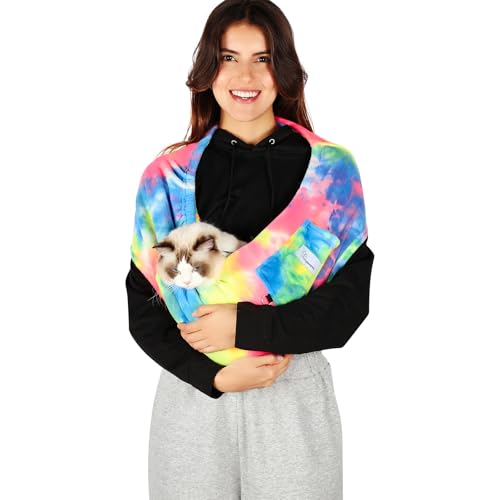Yunpawpet Hands-Free Cat Sling Carrier Ultra-Soft Polar Fleece Pet Sling for Small Dogs & Cats 3-14 lbs Machine Washable for Indoor Snuggling & Outdoor Use (Large Fruits)