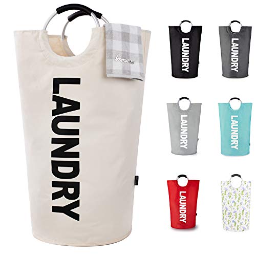 Caroeas 125L Laundry Basket,Large Laundry Hamper, Laundry Bag with Padded Handles, Clothes Hamper Stands Up Well, Collapsible Free Standing Easy Storage Washing Bin (Beige,125L)
