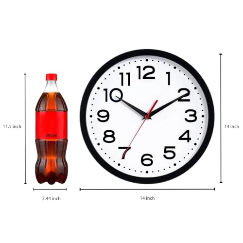 Image of Roymnie 14 Inch Wall Clock, Battery Operated Silent Non Ticking Black | analog wall clock; bold numerals for easy reading; silent non-ticking; 1 AA battery (not included); for classroom