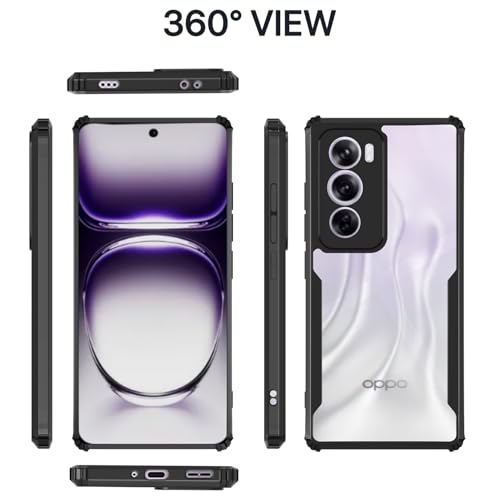 Image of Pikkme Crystal Clear Transparent Back | Ultra Hyrbid | Full Camera Protection | Raised Edge | Bumper Back Case for Oppo Reno 12 5G (Black)