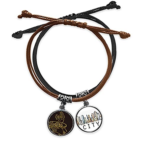 Bracelet bouddhiste corde main chaîne cuir avec plaque