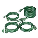 K KASONIC - 40 FT Christmas Lights Outdoor Extension Cord 1 to 3 Splitter, 3 Prong Outlets Plugs, 16AWG/3C SJTW Weatherproof Wire for Holiday Decoration Light, ETL Listed, Green
