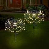 Lewondr ガーデンライト 花火型 2本セット クリスマス用ライト イルミネーションライト LEDライト 40本ワイヤー 120球 全長80cm ソーラー充電式 自動点灯 省エネ 防滴 屋外用 庭/公園/屋外/イベント/商店街 飾り インテリアライト オーナメント