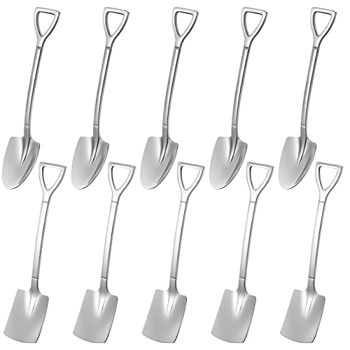 YUTOU 10 Stück Edelstahl Spatenlöffel, Kreativer Schaufelform Löffel, Lange Löffel, Teelöffel, Kaffeelöffel, Wassermelonenlöffel, Milchtee...