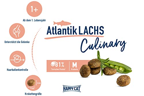 Happy Cat 70555M - Culinary Adult Atlantik Lachs M - Katzen-Trockenfutter für ausgewachsene Katzen und Kater - 10 kg
