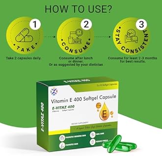 Vitamin E 400mg Softgel Capsules | E-Vitaz 400 -For Hair, Skin and Nail Care | Pack Of 12 (120 Capsule)